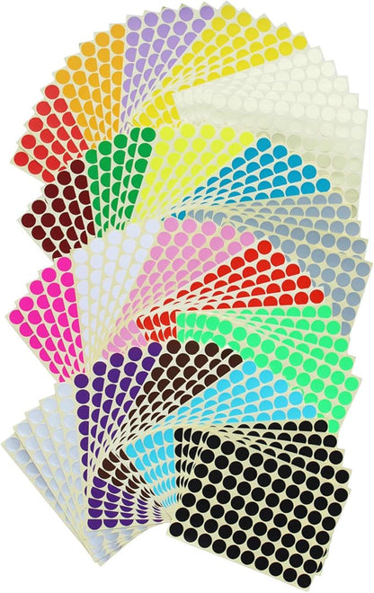 7000 Count 3/4" Round Dot Stickers Color Coding Labels, 20 Colors, 100 Sheets