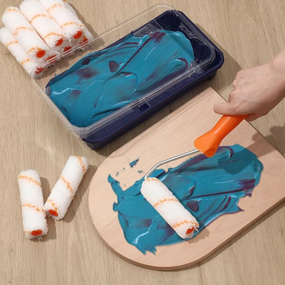 Qilery 32 Pcs Paint Roller Tray Kit 4 Inch Small Paint Roller Includes 20 Pcs Disposable Liners and Tray, 10 Piece Covers Replacement, Frame with Handle for Home Wall Furniture Craft Work Supplies