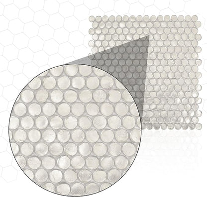 Silver Penny Round Mosaic Glass Tile – 12.2 x 12.2 Inch - 10 Sheet Pack - Luxurious Design for Bathroom Walls, Kitchen Backsplash, Shower Walls - Elegant Wall Decor - NOT Peel and Stick Tile