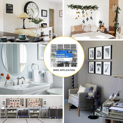 Picture Hanging Kit, 330pcs Picture Hangers, Wall Hangers, Nails for Hanging Pictures, Wall Hanging Kit, Hanging Wire, Screw Eyes, D Ring and Picture Hanging Tool for Frame Canvas Mounting