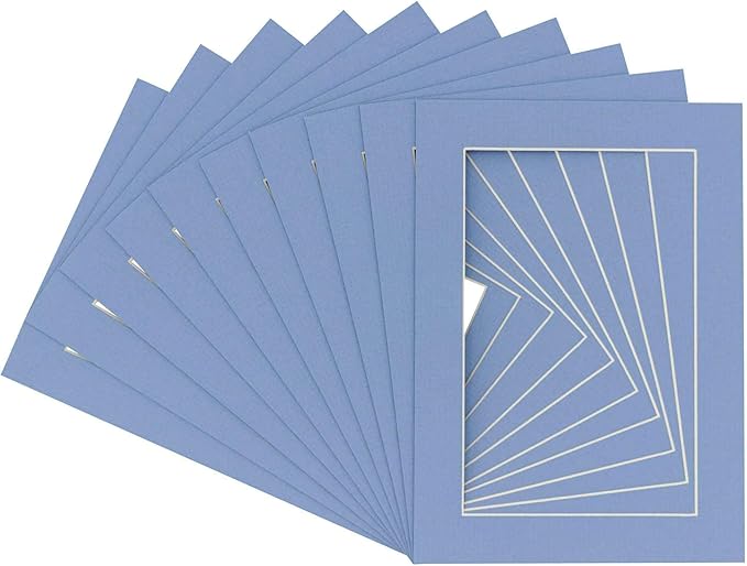 Pack of 25 Acid Free 8.5x11 Mats Bevel Cut for 7x9 Photos - Brittany Blue Precut Matboards with Backing Boards and Clear Photo Mat Bags for Pictures, Photos, Framing - 4-ply Thickness
