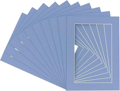 Pack of Ten 8x10 Mats Bevel Cut for 6x8 Photos - Acid Free Brittany Blue Precut Matboards for Pictures, Photos, Framing - 4-ply Thickness
