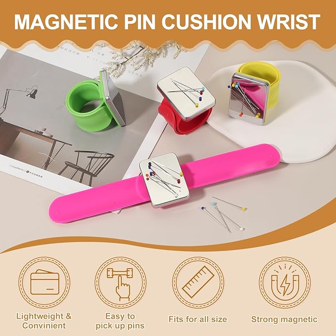 PATIKIL Magnetic Wrist Pin Cushions for Sewing, Magnetic Pin Cushion Magnetic Wrist Gel Band Holder Wristband Pincushion with Pins for Sewing Braiding Quilting Hair Clips, Black