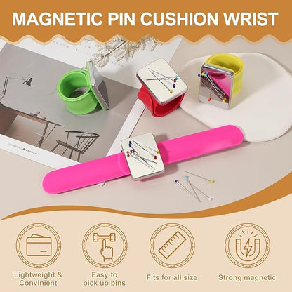 PATIKIL Magnetic Wrist Pin Cushions for Sewing, Magnetic Pin Cushion Magnetic Wrist Gel Band Holder Wristband Pincushion for Sewing Braiding Quilting Hair Clips, Rose Red