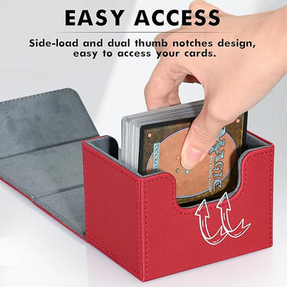 ZLCA Card Deck Box for Trading Cards, MTG Commander Deck Box Holds 120+ Single Sleeved, Leather Magnetic Card Storage Case Fits for TCG CCG Magic(Red)