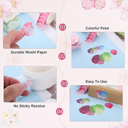 uxcell 2 Rolls Petal Washi Tape, 80 Pieces Floral Decorative Tape Colored Masking Tapes Crafting Supplies for DIY Crafts, Gift Wrapping, Scrapbook, Party Decorations, Small Wine Red