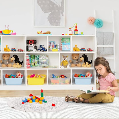 KOTEK Toy Storage Organizer, 8 Cubby Kids Bookshelf, Wooden 4-Tier Bookcase Storage Cabinet, Open Display Book Shelf for Daycare, Nursery, School Classroom, Playroom & Bedroom (White, 8 Cubes)
