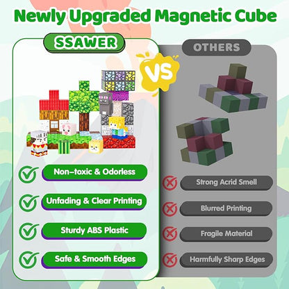 Magnetic Blocks, 150PCS Magnetic Building Blocks, Stacking Magnets for Kids, Sensory Toy for STEM Constructions Magnet Blocks for Boys Girls Age 3+, Christmas Birthday Gifts