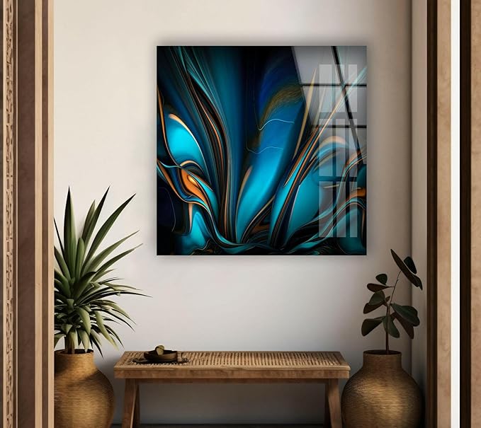 My Photostation.com 30Wx24H'' Orange & Blue Abstract Glass Wall ArtTempered Glass Printing Wall Decor Large Wall Art Wall Hangings