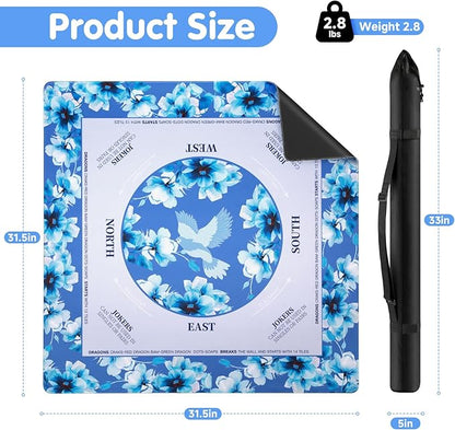 Mahjong Mat for Table 31.5x31.5Inch,Anti-Slip, Noise-Reducing American Mahjong Mat with Rules, Mahjong Table Mat with Carry Bag,Neoprene Mahjong Mat for Poker, Cards, Board.(Blue)