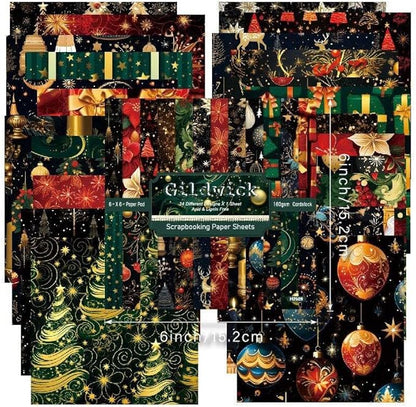 Chritmas Scrapbook Paper Ballon Ribbon Festival Patterned Paper 6×6,24 Sheets Single-Sided Scrapbooking CardStock Papers Pad for Holiday Cardmaking DIY Origami Journaling Papers.