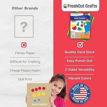 Basic Shapes 1: Circles, Triangles, Squares, Ovals, 676 Pieces US Made Card Stock Punch Out Geometric Shapes in 3 Sizes and 4 PRIMARY Colors for Math, Pattern Play and DIY Crafting