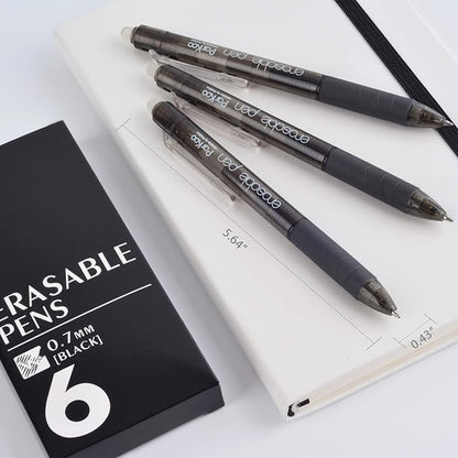 ParKoo Retractable Erasable Gel Pens Clicker, Fine Point, Make Mistake Disappear, Black Ink for Note Taking and Crossword Puzzles, 6-Pack