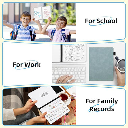 AGM Portable White Board Dry Erase Notebook, 8.4" x 6" Double Sided Folding Whiteboards with 3 Pens, Small Travel Dry Erase Board Skin-Friendly Material for Study, Meeting, Planning, Ocean Blue