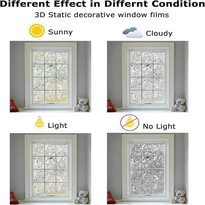 LEMON CLOUD Window Film, Decorative Window Privacy Film, 3D Stained Glass Window Sticker,Anti-UV Sun Blocker Heat Control for Home(Rainbow Tulip Design,17.5 x 118.1 inches)
