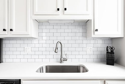 4 Pieces Peel and Stick Backsplash for Kitchen, 3" x 6" PVC Subway Tile 2025 Upgraded Glossy White with Dark Gray Grout Backsplash Stick on Tile Elevate Kitchen, Bathroom, Fireplace,RV