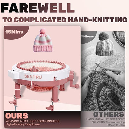 SENTRO Upgraded 48 Needle Knitting Machine, Circle Knit Loom Machine with Row Counter and Hand Crank,Crochet Knitting Loom Machine for Beginners and Seasoned Knitters (Upgraded 48Pink)