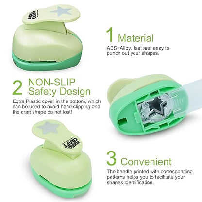 UCEC Star Hole Paper Punch, Star Lever Puncher for Crafts, 1 Inch Craft Punch, 5/8 inch Hole Punch Shape, 3/8 inch Paper Punch for Crafting