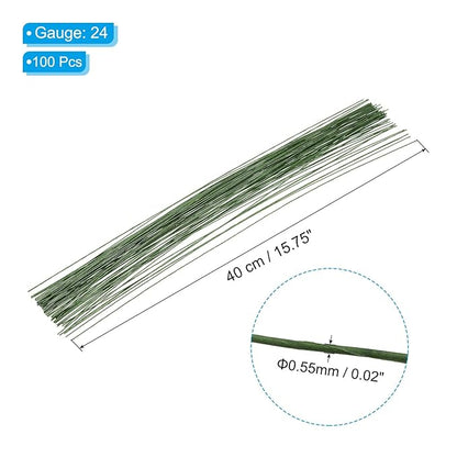 PATIKIL 24 Gauge 16" Floral Stem Wire, 100 Pcs Paper Wrapped Iron Artificial Flower Stem Accessories for DIY Bouquet Stem and Craft Decoration, Dark Green