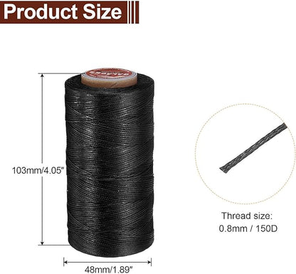 uxcell Flat Leather Sewing Waxed Thread, 270m / 295 Yards Polyester Wax String, 150D Wax Stitching Cord for Leather Crafts, Bookbinding, Bracelets Braided, Black