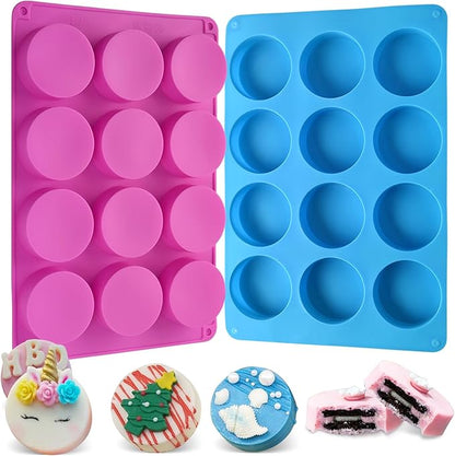 Sakolla 2 PCS Round Chocolate Cookie Molds, Cylinder Silicone Mold, Perfect for Chocolate Covered Oreos, Cake, Candy, Pudding, Mini Soap