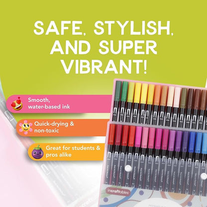 Incraftables 36 Color Dual Tip Calligraphy Pen Set – Artist Brush Pens & Fine Tip Markers for Writing, Journaling, Coloring, and Calligraphy