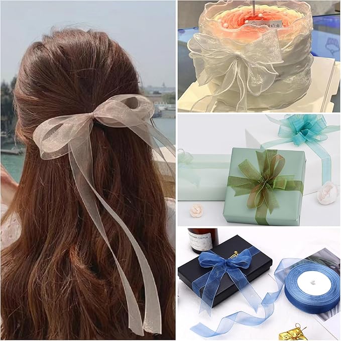 Ribbon for Gift Wrapping 3/4 inch Green Sheer Organza Ribbon for Flower Bouquet Tulle Thin Chiffon Ribbons for Wedding Invitations Christmas Halloween Presents Decorations Crafts 50 Yards