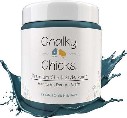 Chalky Chicks All-in-One Chalk Paint for Furniture or Cabinet - 16 Fl Oz - Matte Finish Jaded (Jade) for Metal, Wood Furniture Paint - No Sanding All-in-One for Home Decor & Crafts, USA Made