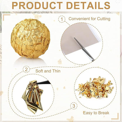 PATIKIL Gold Leaf Sheets for Art 3.7" x 3.4", 100 Pcs Gold Foil Sheet Metallic Leaf Papers for DIY Crafts Resin Furniture Nails Paintings Home Decoration