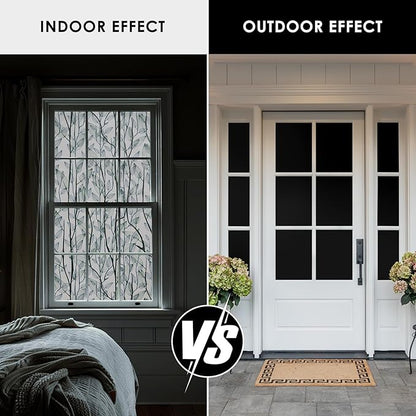 Leaf Pattern Window Tint with Installation Tools, Blackout Window Cover, Sun Blocking Window Tint for Home (Full Blackout Opaque, 17.7'' x 78.7'')