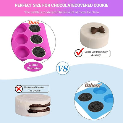 Sakolla 3 Pcs Round Chocolate Cookie Molds, 12-Cavity Cylinder Silicone Molds for Chocolate Covered Oreos, Cake, Candy, Pudding, Mini Soap (2 Rose Red+1 Blue)