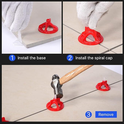 Professional Tile Leveling System Kit，Anti-Loosening Spacers/Wall, Bathroom Tiling - 1/32" Precision Alignment & Grout Spacing Tools(100caps+700base, 1/32)