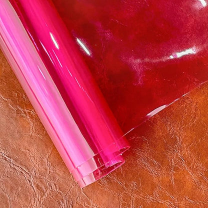 HYANG DeepPink Transparent PVC Super Clear Holographic Vinyl Faux Leather Sheets 1 Roll 12" x 47" (30cm x 120cm) for DIY Bows Earrings Bags DIY Crafts Making
