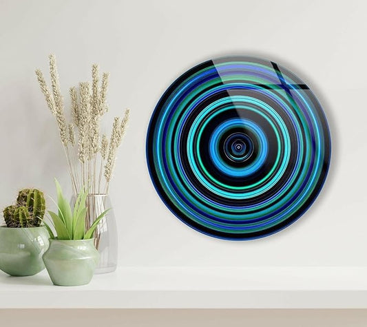 My Photostation.com 31.5''(80cm) Diameter Blue and Green Round Glass Wall Art Tempered Glass Printing Wall Decor Large Wall Art Wall Hangings