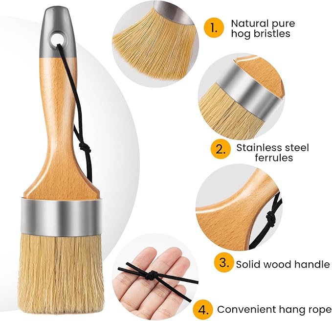 Chalk and Wax Paint Brush Furniture Set of 4, Small Round and Large Oval Brush with Natural Bristles, Perfect for Painting or Waxing Furniture, Ideal for Home Decor