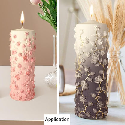 Flower Cylinder Candle Molds Floral Vine Pillar Thick Silicone Molds for Candle Making Soaps Resin Clay Home Decoration Crafts DIY