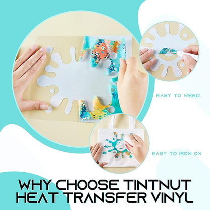 Tintnut Splash Heat Transfer Vinyl Roll - 12 Inch x 5ft Blue Watercolor Ink Patterned HTV Splatter Iron On Vinyl DIY T-Shirts Hats Clothes Canvas Bags for Cricut or Silhouette Cameo