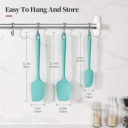 600ºF Heat Resistant Spatulas, High Heat Food Safe Semless Kitchen Silicone Scraper Set for Cooking Baking Mixing Scraping Stirring Nonstick Cookware Pan Bowl (3Pcs,Aqua Sky)
