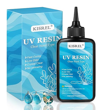 KISREL UV Resin 100g - Upgraded UV Resin Kit, Hard Type Crystal Clear Ultraviolet Curing UV Epoxy Resin for Craft Jewelry Making