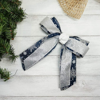 CT CRAFT LLC Glitter Wired Ribbon 1.5" x 10 Yards Silver for Christmas Home Decor Bow Gift Wrapping DIY Crafts Wreath
