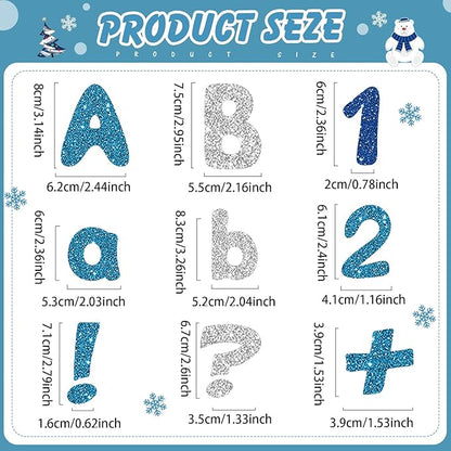 221 Pcs Classroom Bulletin Board Letters Colorful Alphabet Cutouts Number and Punctuation Symbol Combo Letter Cutouts for Wall Chalkboard Poster Board Decor(Blue Glitter Round)