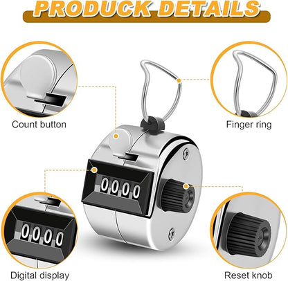 2 Pcs Clicker Counter, Hand Tally Counter with Large Display - Mechanical Pitch Counter Clicker for Baseball, Inventory, People Counting, Events, Gym Reps(Silver)