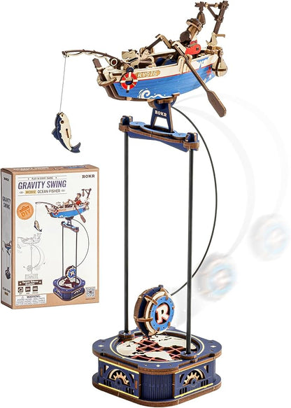 ROKR 3D Wooden Puzzles for Adults,Gravity Swing Ocean Fisher Model kit, 161Piece 3D Puzzles for Adults