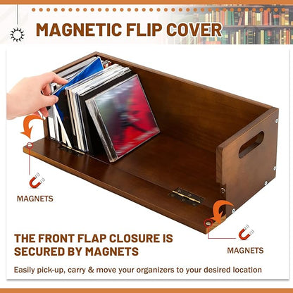 4 Set Wooden CD Storage Box Holder Shelf Cassette Tape Display Racks with Carrying Handles, Organizer Shelf for Movie Cases, DVDs, Each Set Can Store up to 36 Pcs CDs (Brown)