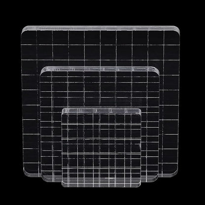 3Pcs Clear Stamp Blocks Set, Square Acrylic Blocks for Stamping With Grid Lines, Tools for Scrapbooking Crafts