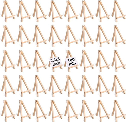 100 Pieces Mini Wood Easel Stands 5 Inch Small Wooden Canvas Easels Display Art Craft Tripod Painting Easels Tabletop Holder for Artist Crafts, Business Cards, Photos, Gift