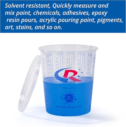 Paint Mixing Cup 40 Ounce, Accurate Measurements in Ratios and OZ. and ML, 12PCS Plastic Graduated Measuring Cups for Paint, Resin, Epoxy, Acrylic, Pigments, Art