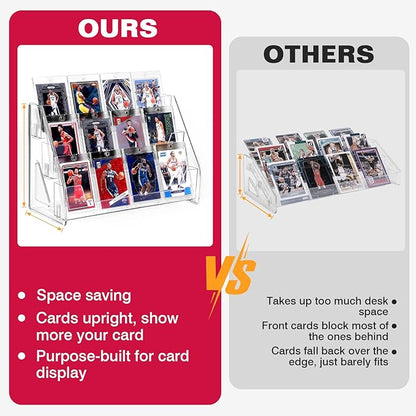Trading Card Display Stand, Vertical Holder for Baseball Basketball Sports Graded Card Display Stand Tabletop for PSA BGS SGC Slabs, Snap-On Assembly(3 Tier, 1 Pack)