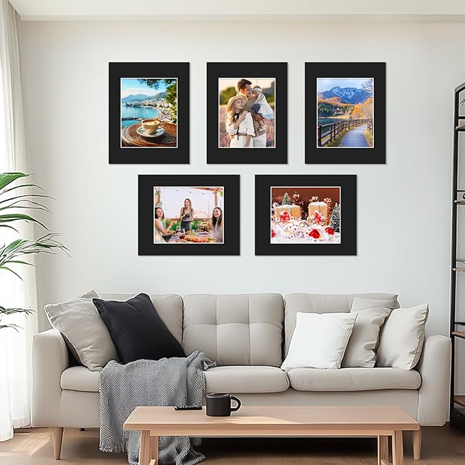 Prudiut 15 Pack 11x14 Black Picture Mats, Frame Mattes for 8 x10 Pictures Display Photo Frame Mat Core Bevel Cut Mat Board Show Kit for Photos, Prints, Artworks