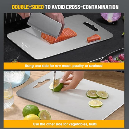 Titanium Cutting Board, 100% Pure Titanium, 2mm Thick, 18" x 12", Silver, Rectangular, Stain Resistant, Non-Slip, Meat, Vegetable, Fruit, Charcuterie, Bread, Cheese